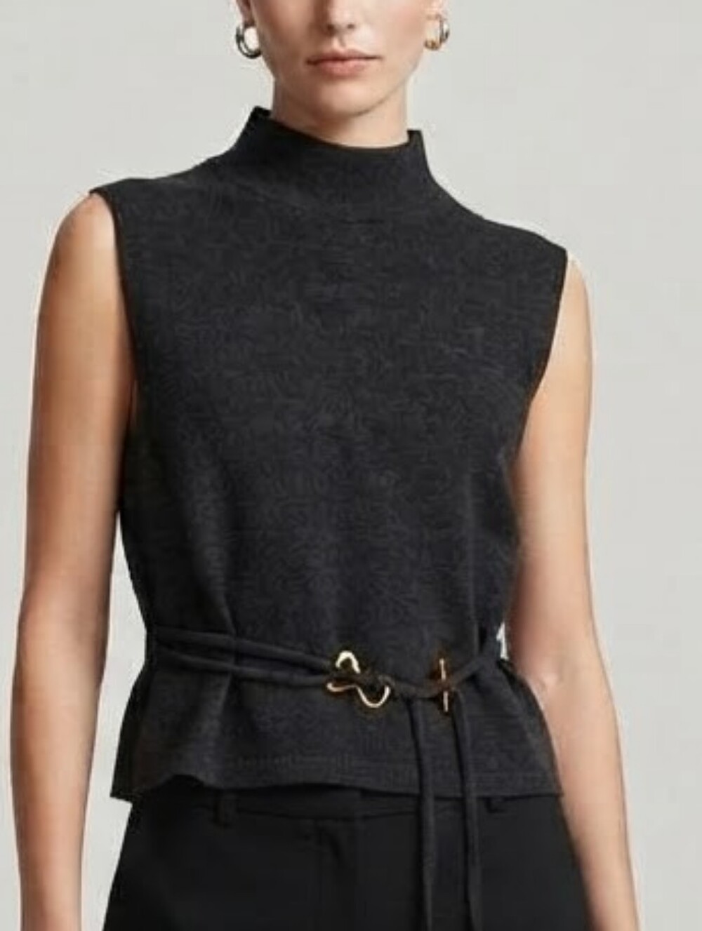 NEVER WORN Zara Sleeveless Mock Neck Knit Top Charcoal w/Matching Belt Sz L